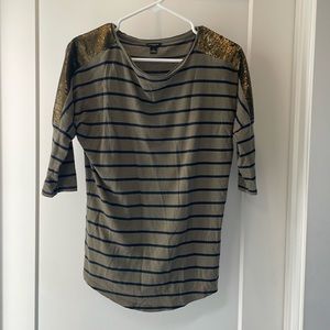 Ann Taylor 3/4 sequined shoulder striped tee